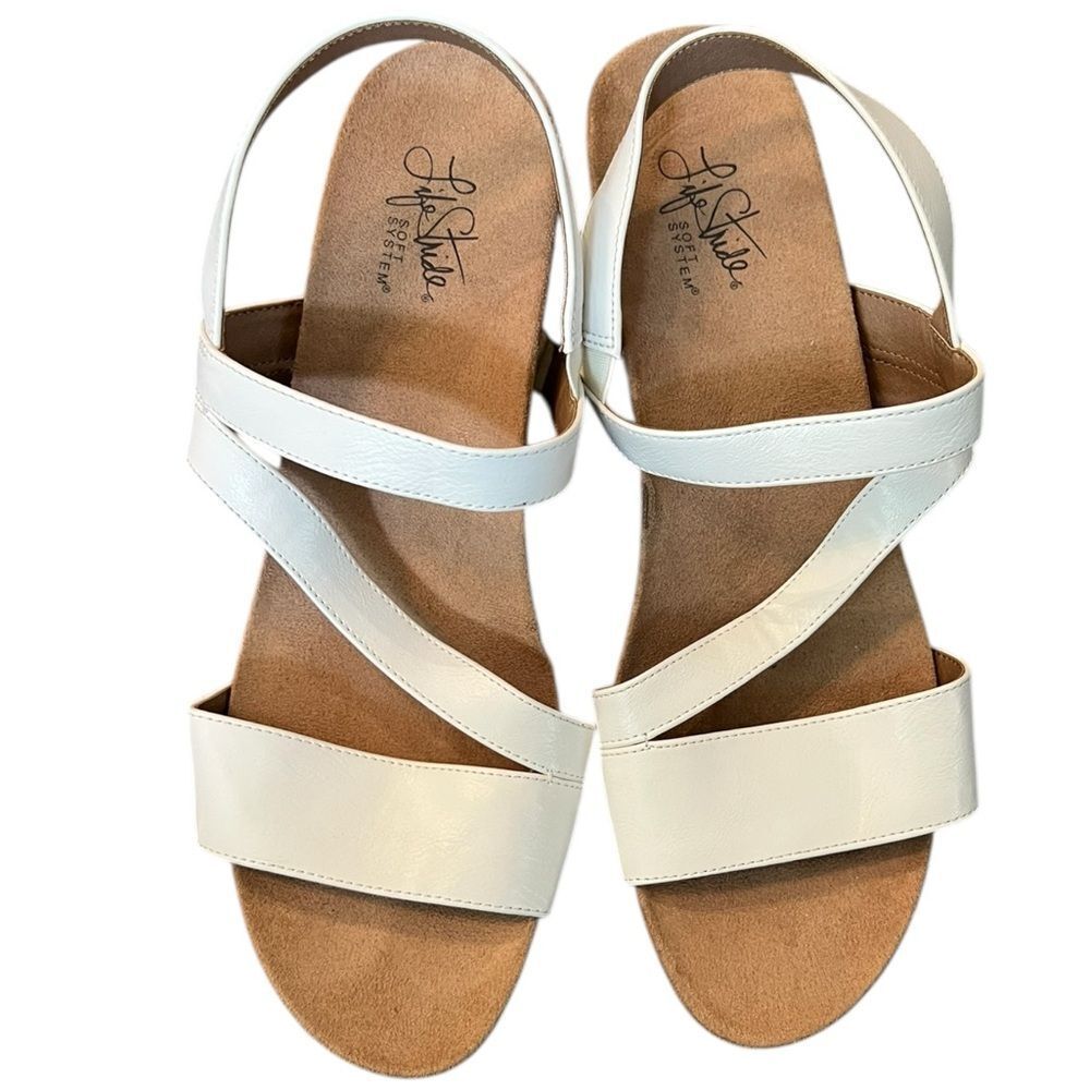 White Strappy Sandals w/ Cork Heel - LifeStride - Size 9.5